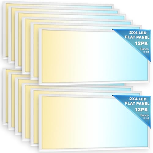Sunco 12 Pack 2x4 LED Flat Panel Light Drop Ceiling Office Fixture, 6500 LM, Selectable Features, 30W/40W/50W, 4000K/5000K/6000K, Dimmable (0-10V), Surface or Suspension Mount, Dustproof ETL