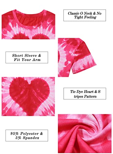 Tie Dye Heart Shirt Women Valentine' S Day Tee Shirt Casual Love Graphic Short Sleeve Tops Pink #TOP3