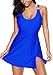 Produktbild Leslady Damen Badeanzug Kleid Große Größen Rückenfrei Retro UV Schutz Bandeau Monokinis Tankini Schwimmanzug