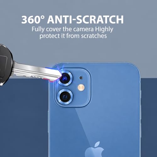 Image of MSESSE Camera Lens Protector Ring for iPhone 12, Blue, Tempered Glass, 9H Hardness, 3 Count