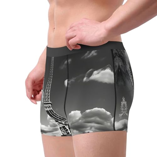 Paris Eiffel Tower and Cloud print Men's Underwear Boxer Briefs 1 Pack Breathable and Soft with Fly Underwear for Men4