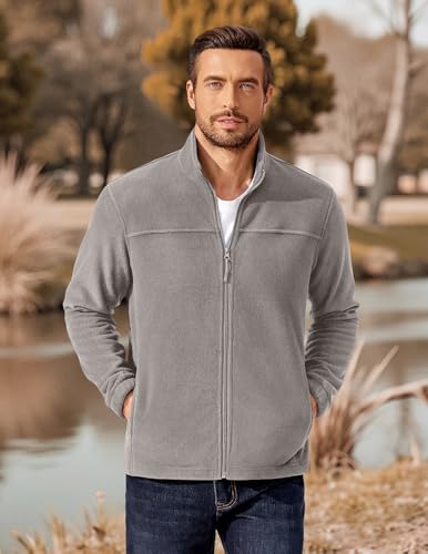 COOFANDY Men's Polar Fleece Jacket Lightweight Full Zip Jackets Outdoor Hiking Casual Soft Warm Coat With Pockets3