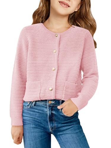 Haloumoning Mädchen Rundhals Cardigan Langarm Strickjacke Pullover Kinder...