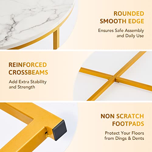Vonluce 36" Modern Round Coffee Table With Faux Marble Top, Mid-Century Cocktail Table With Metal Frame, Accent Table For Living Rooms Bedrooms Entryways Decor And More, White Marble And Gold #TOP5