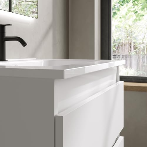 EstiloBaño - Aurora | Conjunto Mueble de Baño SUSPENDIDO con 2 Cajones + Lavabo | Disponible 60-80-100 + Blanco - Nogal 【Ancho 60】 【Nogal】 - imagen 5