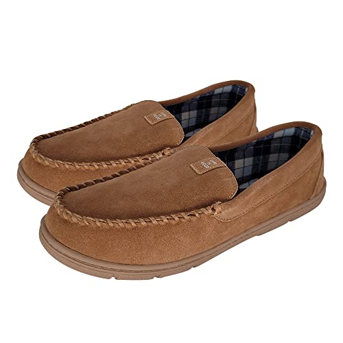 Life is Good Men's Plain Toe Moccasin House Shoes, 302792M - Suede Close Back Indoor/Outdoor Slip-Ons - Comfy & Durable Loafers with Cushioned Footbed & TPR Outsoles