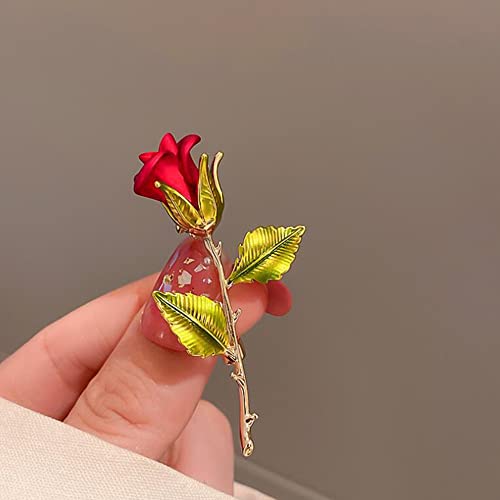 Image of Anmpab Rhinestone Rose Flower Brooch Pin for Women Red Green Crystal Big Leaf Brooch Lapel Pins Elegant Dress Accessories Jewelry Boutonniere Corsage for Hat Bag Suit Tie Valentine Wedding Mother Day