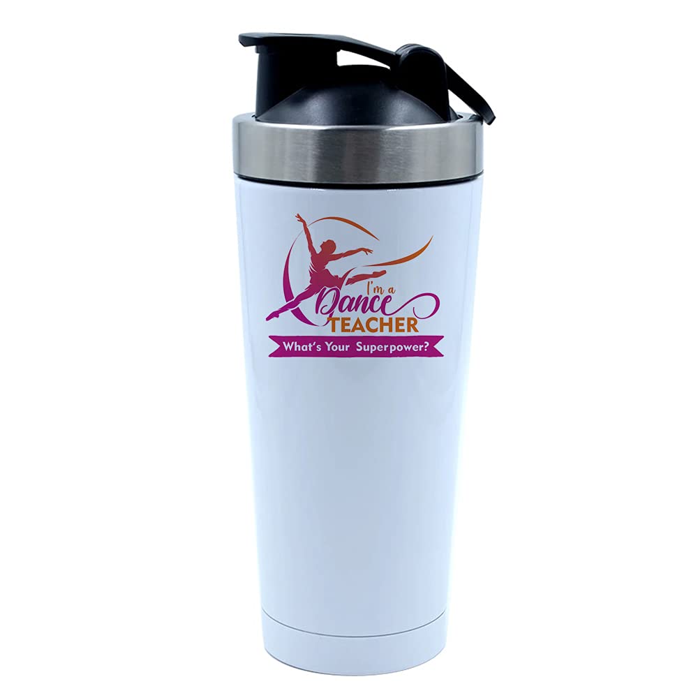 I'm a Dance Teacher What's your Superpower Thankyou Gift, Teachers Appreciation, End of School Year,Birthday Gift 500ml Aluminium Shaker Bottle. (White)