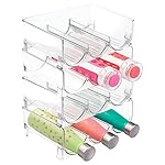 mDesign Plastic Free-Standing Stackable 3 Bottle Storage Holder Rack - Water, Wine, and Drink Organizer Shelf for Kitchen Countertop, Cabinet, Pantry, Fridge, Freezer, 4 Pack - Clear