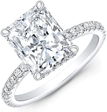 Claramos 3 CT Radiant Cut Moissanite Rigs For Women In 14K White Gold & 925 Sterling Silver Solitaire With Accents Ring Wedding Ring Promise Ring (White Gold, 6)