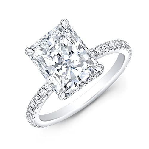 Claramos 3 Ct Radiant Cut Moissanite Rigs For Women In 14K White Gold & 925 Sterling Silver Solitaire With Accents Ring Wedding Ring Promise Ring (White Gold, 6) #TOP2