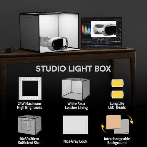 RALENO Photo Studio Light Box, 16’’x12’’ Portable Shooting Tent Kit, Professional Light Box Photography (112 LEDs | 24W High Brightness | 6 Colored Backdrops) for Product Photography
