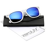 zeroUV - Retro Large Square Colored Mirror Lens Horn Rimmed Sunglasses 55mm (White / Blue Mirror)