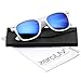 zeroUV - Retro Large Square Colored Mirror Lens Horn Rimmed Sunglasses 55mm (White / Blue Mirror)