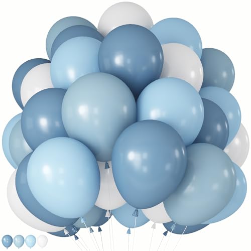 Image of Dusty Blue Balloons, 60 Pcs 12 Inch Fog Slate Baby Blue Balloons with Matte White Latex Balloon for Baby Shower Birthday Bridal Shower Wedding Engagement Bachelorette Party Decorations Supplies