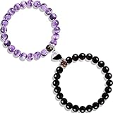 Bf and Gf Bracelets for Couples,Pinky Promise Cute Matching Heart Boyfriend Girlfriend Anniversary Crystal Jewelry Romantic Gift for Women Mens (Amethyst bracelet)