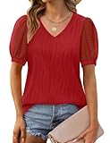 Summer Shirts for Women Short Sleeve Blouses V Neck Tees Womens Fashion Tops Trendy Soft 2025 Business Casual Spring Red L