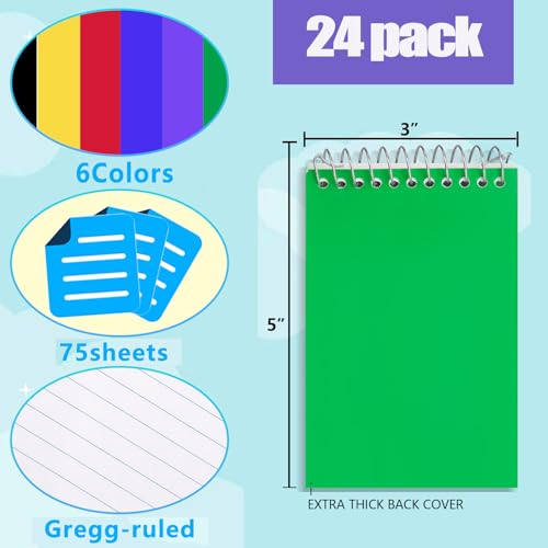Mini carnets à spirales Lot de 24 blocs de notes de couleurs à reliure supérieure