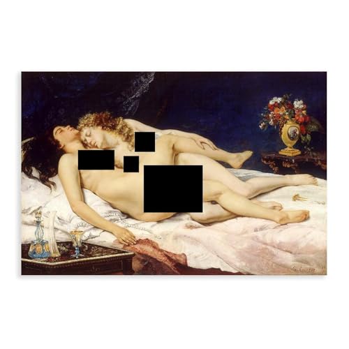 Impression sur toile Gustave Courbet Le Sommeil tableau décoration murale moderne chambre 30x45