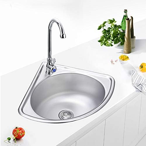 Stainless Steel Triangle Wash Basin, Stainless Corner Sink with Faucet Single Bowl Sink Small Wall Mount Sink Mini Space Corner Vanity Bathroom Sink Bar Sink Kitchen Sink Faucet Sink Drain Combo