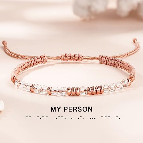 Btysun Morse Code Bracelets for Women Christmas Gift Stocking Stuffers for Teens Pink Braided Bracelets Inspirational Best Friend Birthday Gifts for Her High School Graduation Gifts for Her 2025 Mom Bracelet Jewelry
