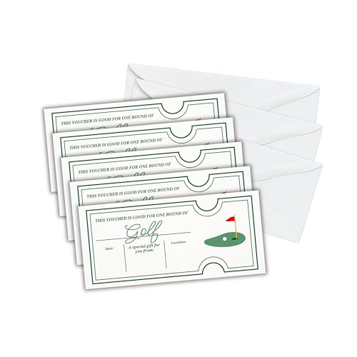 Golf Gift Certificate Good For One Round of Gold Surprise 5pk 8.25x3.75 with Envelopes Included Country Club Lessons Youth Award Birthday