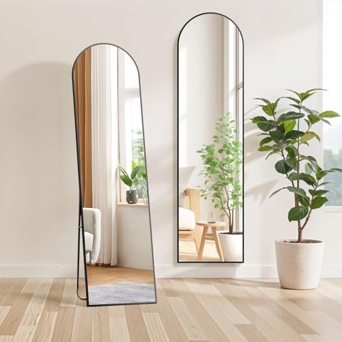 Warmiehomy Bogen Ganzkörperspiegel 150x40cm, Gewölbter Standspiegel mit Schwarz Metallrahmen,...