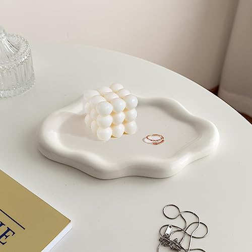 Ceramic Jewellery Dish Trinket Dish, Jewelry Tray Cloud Shape Tray Cosmetic Tray, Ring Dish Holder Watch Keys Tray for Mother's Day/Christmas/Thanksgiving/Birthday Gift(White)