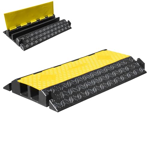 Vilnow Tapis de protection de câbles à 2 canaux - Grand - 90 x 56 x 10 cm - Protection contre les débordements - Pont de câbles - Pont de câbles d'extérieur - Pour câbles 5T - Sol en caoutchouc pour