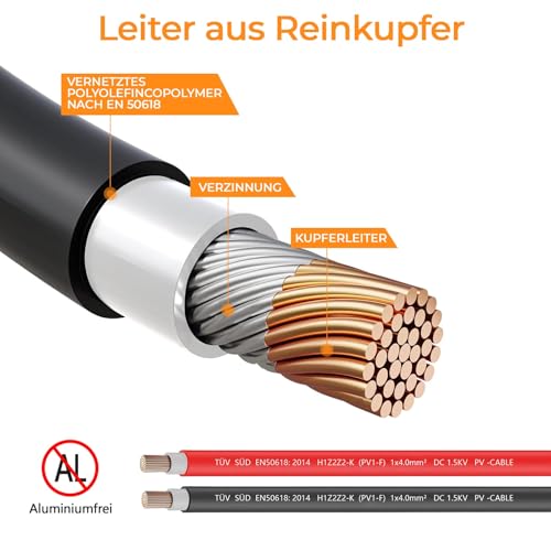 GLIESE Solarkabel 6mm² Kabel,H1Z2Z2-K Solar Verlängerungskabel mit Solarpanel Buchse und Stecker,PV Kabel,Rot+Schwarz Solar Kabel Für Solarpanel Kabel (6mm² x 10m)
