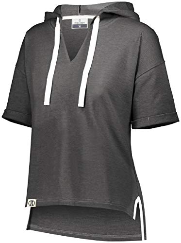 Holloway Ladies Sophomore Short Sleeve Hoodie, Black Heather, XS
