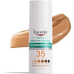 Eucerin Sun Tinted Sensitive Mineral Face Sunscreen Lotion SPF 35, Non-Comedogenic Mineral Sunscreen with Gentle Zinc Oxide Protection for Sensitive Skin, 1.7 Fl Oz Bottle