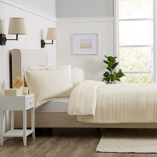 Great Bay Home 3-Piece Full/Queen Cotton Lightweight Beige Quilt Comforter With 2 Shams | All-Season, Modern, Soft Bedspreads | Beige Contemporary Coverlet Sets | Odella Quilts Collection #TOP2
