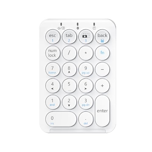 iClever テンキー Bluetooth ワイヤレス 数字 キーボード 3台までペアリング パンタグラフ式 超薄型 Tabキー付き ブルートゥース 無線 ナンバーパッド Type-C充電 左手デバイス 片手デバイス ショートカットキー Windows/iOS/Android対応 KP08Pro (ホワイト)
