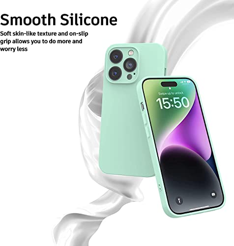 Image of Elzzi Microfiber Square Candy Case Compatible for iPhone 14 PRO MAX, Shockproof Slim Back Cover Liquid Silicone Case -Forest Green (Mint)