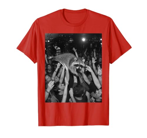 Funny Rock Raccoon Meme Crowd Surfing Crowd Scene T-Shirt, Men, Red, XX-Large