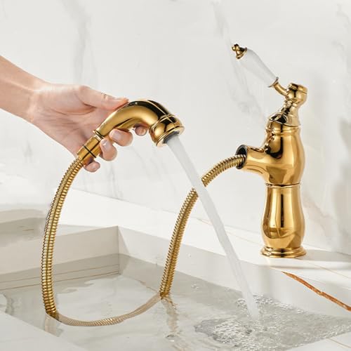 Robinet de salle de bain vintage doré en laiton de luxe pour lavabo rétro chic