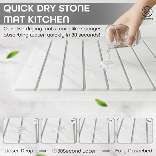 Stone Dish Drying Mat 24" x 16" – Dish Drying Stone Mat – Large Diatomaceous Earth Drying Mat with Non-Slip Base – Quick Dry Kitchen Drying Pad for Dishes, Glassware & Bottles (Marbled White) by Homexa - Used condition - Image 5