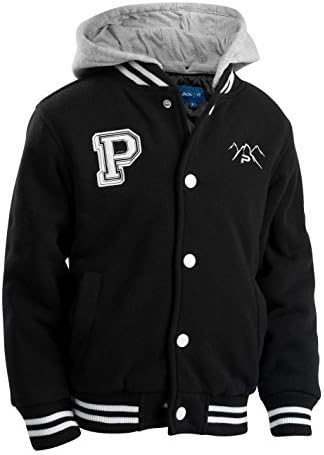 The Polar Club Toddlers' Fleece Varsity Baseball Jacket with Removable Hood 3T Black