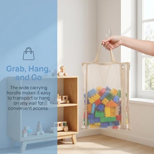 Image of Goaste 10 Pack Mesh Zipper Pouch Bags, Double-Layer Nylon Mesh Bags with Handle, Portable Puzzle Building Block Sets Toy Storage Bags, Colored A4 Document Storage Organizer for School Office Games