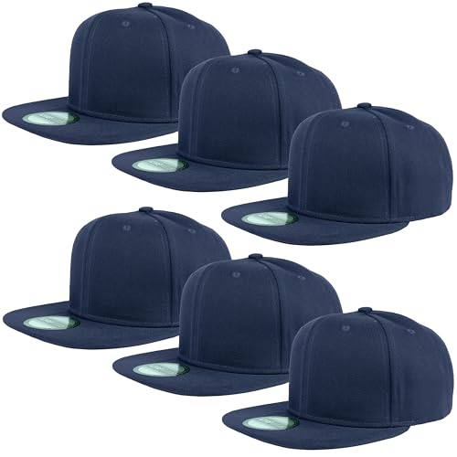 Gelante Plain Blank Flat Brim Adjustable Snapback Baseball Caps LOT 6 Pack, Navy, One size