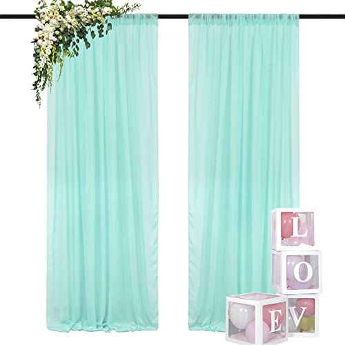 Chiffon Backdrop Curtain 96 Inches Long Sheer Curtains Mint Green Chiffon Fabric Drapes For Parties Voile Curtains 2 Panels 29"X96" Mint Sheer Photography Backdrop Drapes #TOP19