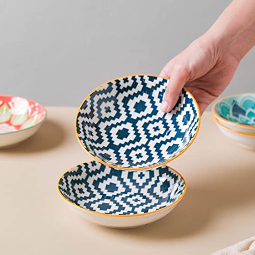 Image of Nestasia Ceramic Round Snack Plate Set of 4 (5.5 Inch Each) - Floral Dahi Bhalla Plate for Serving Chaat, Halwa, Chakna, & Desserts | Microwave & Dishwasher Safe Small Plate (Navy Blue)