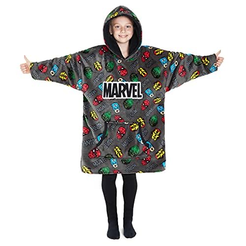 Marvel Sudadera Niño, Batamanta Corta con Capucha De Avengers, Manta para Niños con Mangas De Los Vengadores con Iron Man, Spiderman, Capitán América Y Hulk