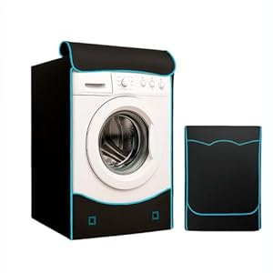 ELECTROHOGAR Wasmachinehoes Waterdicht Voorlader | Oxford-Weefsel 420D | Voor Wasmachine en Droger | Dubbele Sluiting | Regen- en Zonbestendig, volledige bescherming | Voor Wasmachine Buiten (L)