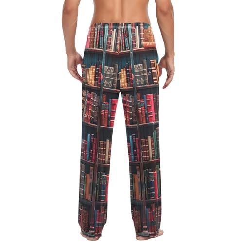 Men's Bookshelf Full Of Books Sleep Pajama Pant,Soft Pajama Bottoms with Pockets Drawstring 203250422