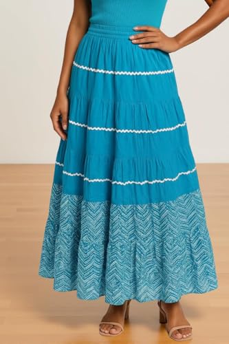 Image of Premium Long Skirt | Stylish Long Crushed Cotton & Unique Prints | Floor Length Skirt for Women | Elastic Waist Premium Maxi Skirt - Comfortable Casual Wear