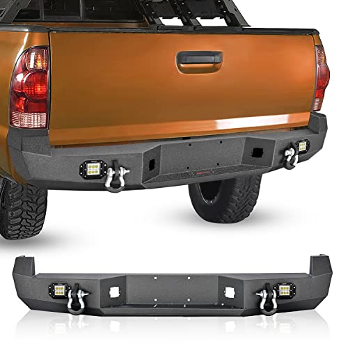 Image of Nilight Rear Step Bumper for 2005 2006 2007 2008 2009 2010 2011 2012 2013 2014 2015 Toyota Tacoma Full Width Pickup Truck Textured Black Solid Steel Off-Road 18W Lights D-Rings