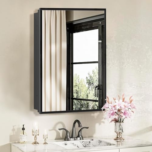 FOMAYKO Bathroom Medicine Cabinet with Mirror, Recess or Surface Mount,