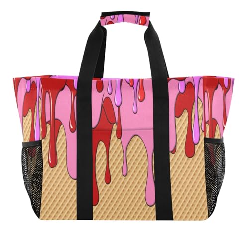 Colorful Dripping Candy Reusable Grocery Bags Large Tote Bag Waterproof Canvas Organizer for Beach Picnic Laundry Travel